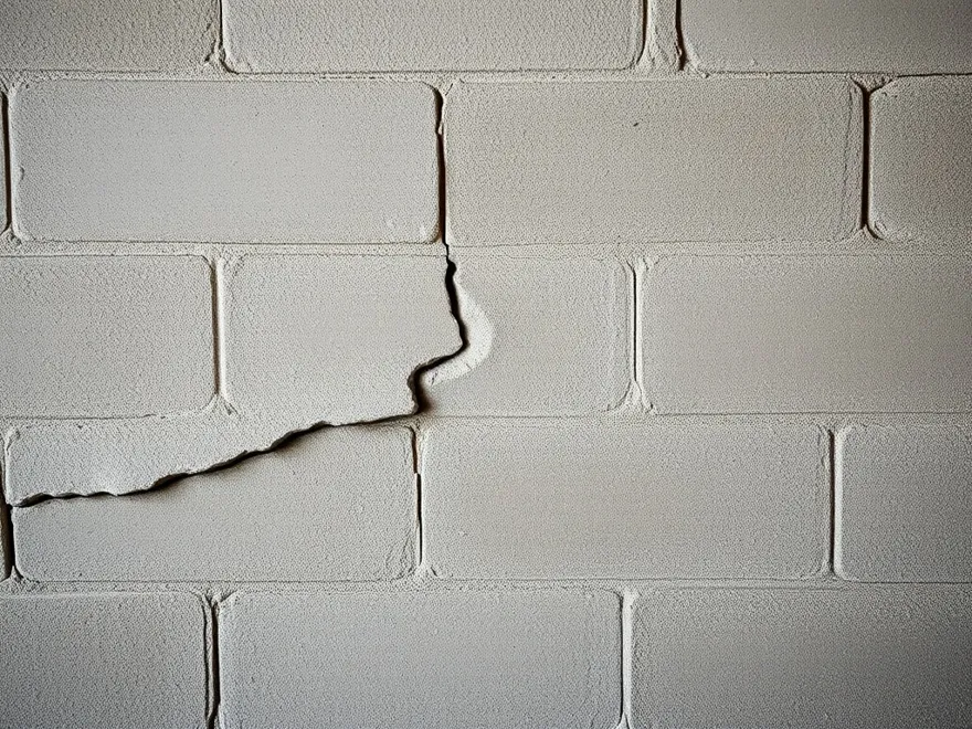 Horizontal crack across a concrete block basement wall with slight inward bowing